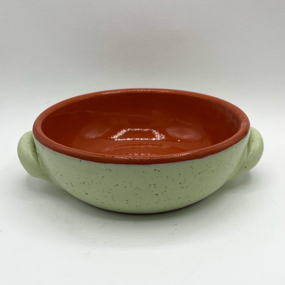 VTG De Silva Italian Ceramic Bowl Mute Sage Green & Orange Shallow Bowl EUC